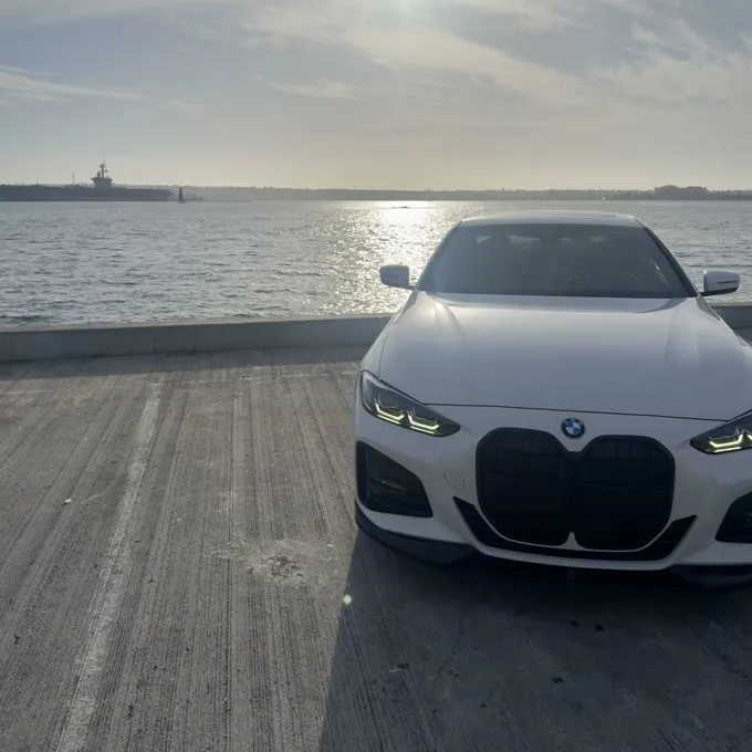 White BMW 4 Series detailed on the San Diego waterfront